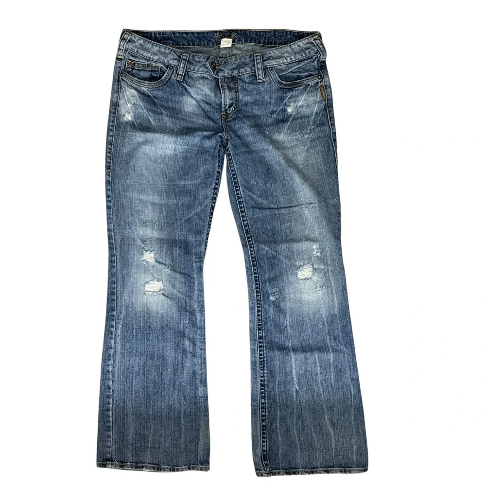 Silver Jeans Tuesday Bootcut Mens 34x33 Blue Good Distressed Low Rise‎ Denim